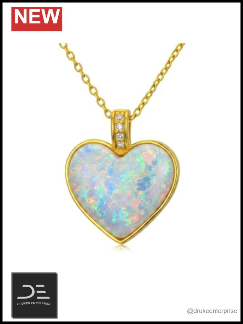 14K Gold Plated Sterling Silver Diamond Heart Pendant Necklace with Gemstone
